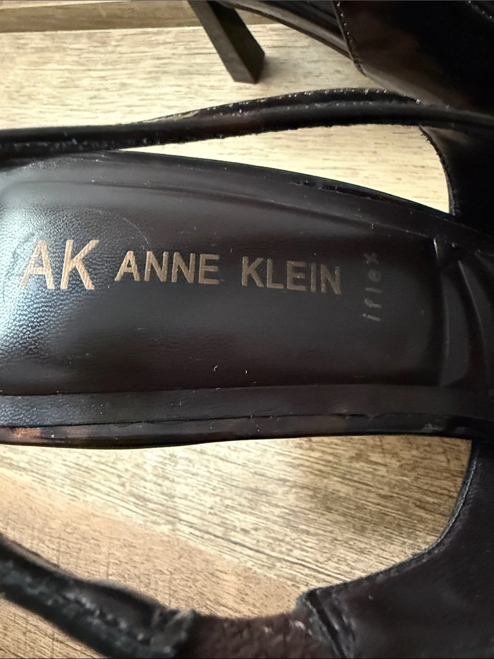Anne Klein Dark Brown Tortoise Patent Peep-Toe Slingbacks, NWTs, size 9